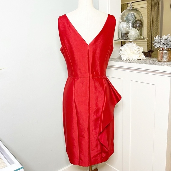 Halston Heritage Red Structured Ruffle Fit & Flare Party Dress 10 Nwt - Picture 9 of 14